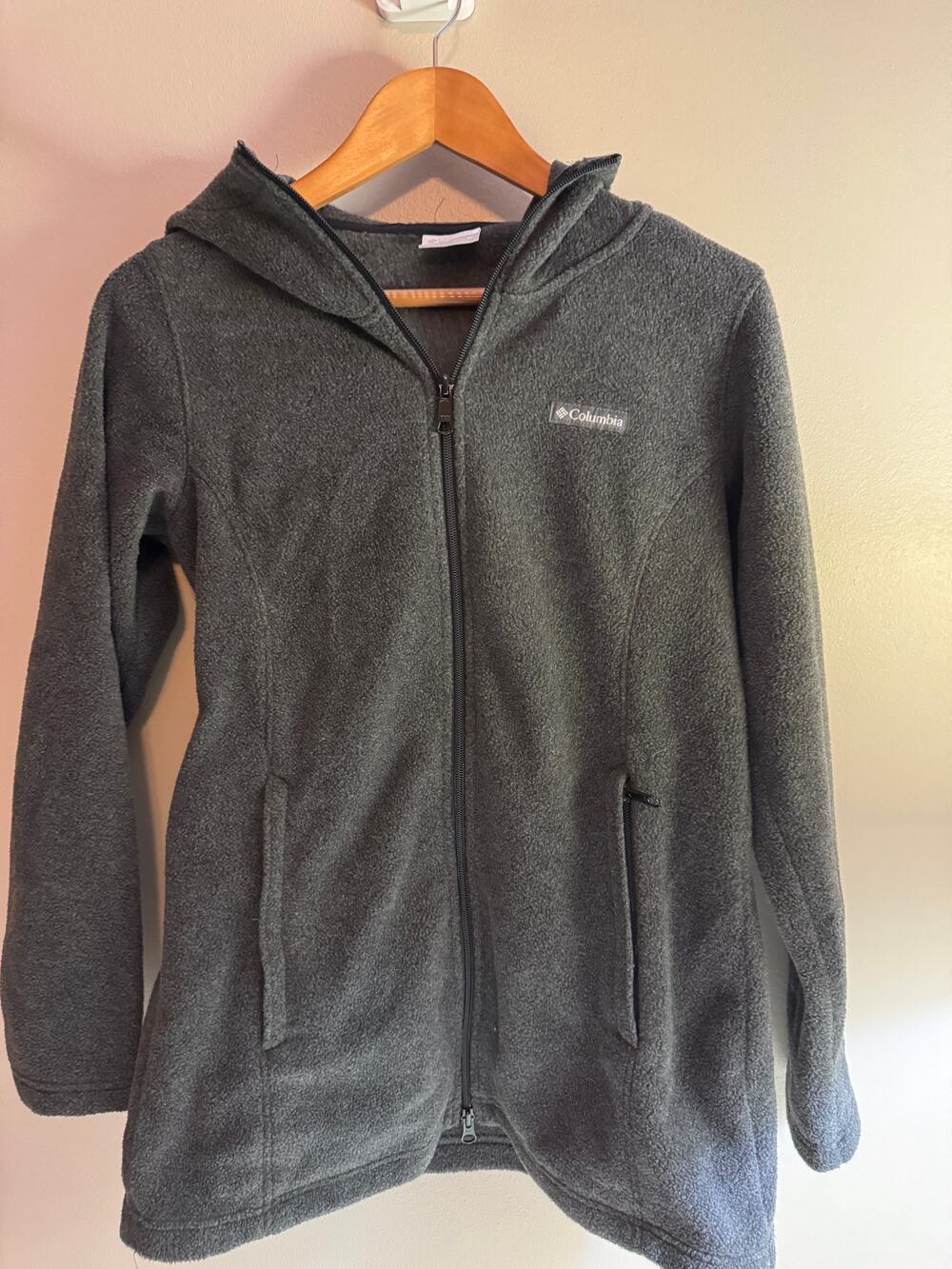 Columbia Women's M Gray Hooded Full Zip Fleece Jacket Zip Pockets